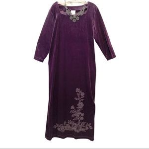 Purple Beaded Hem Velour Gown Long Sleeve Size Medium